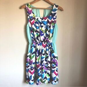 Park Lane colorful elastic waist summer wedding party mini dress size medium